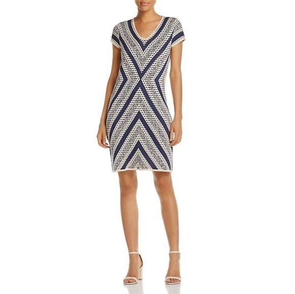NIC+ZOE Dresses & Skirts - Nic+Zoe Spanish Stripe Chevron Blue Cream Knit Sweater Size SP
